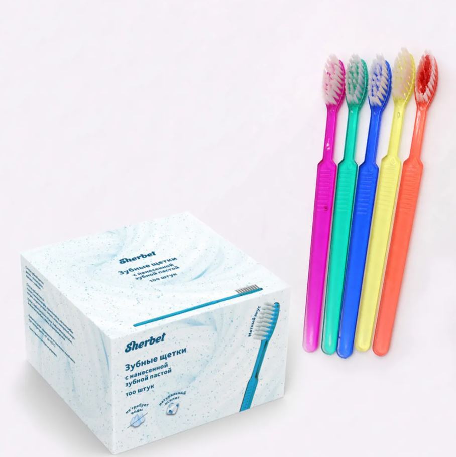 sherbet зубная щетка с нанесенной зубной пастой